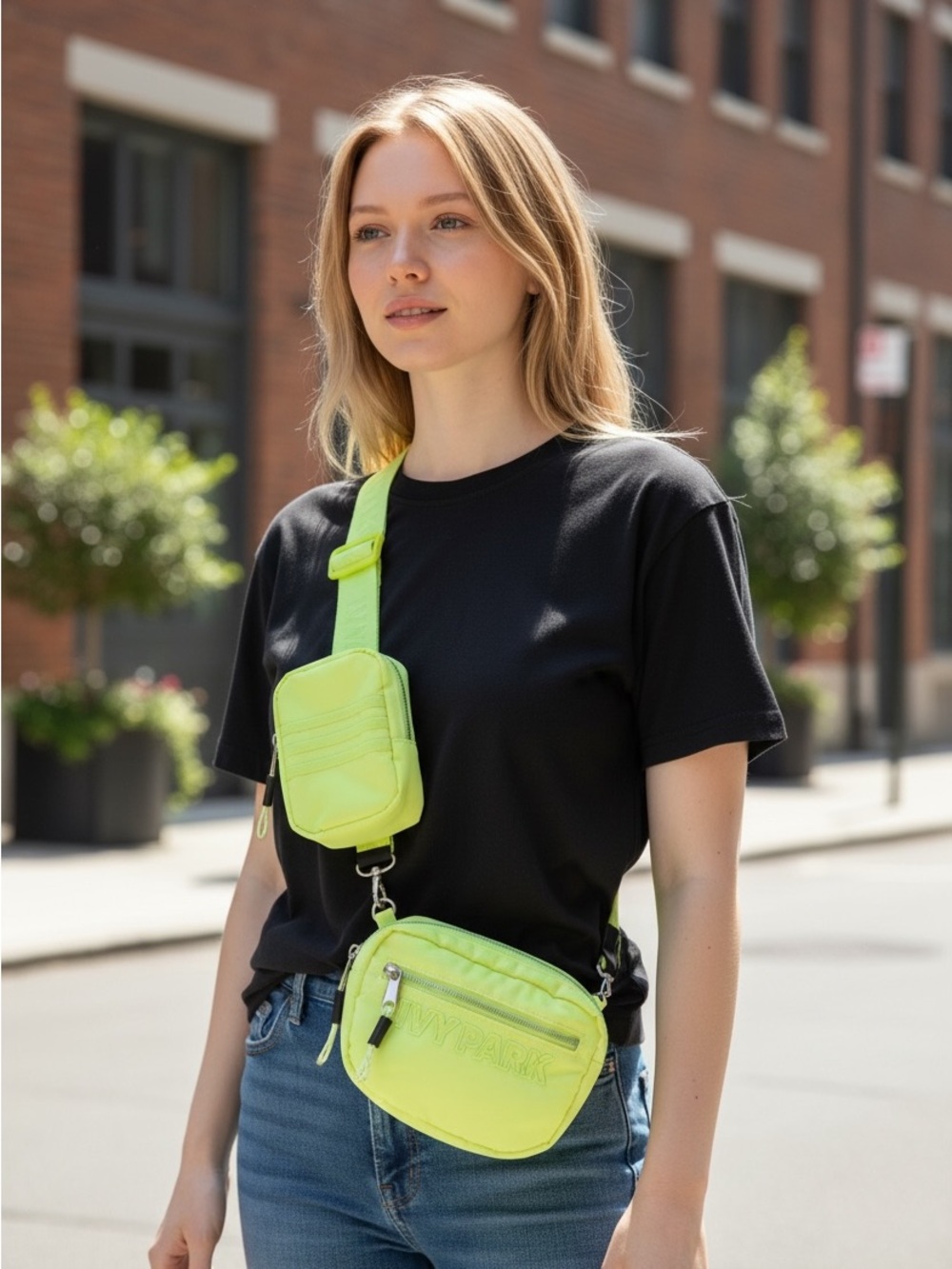 IVY PARK Neon Lime Dual-Pouch Crossbody Belt Bag